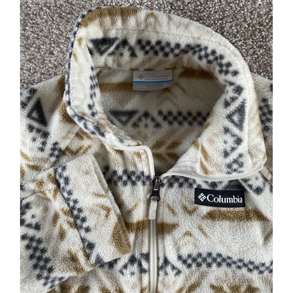 Columbia Womens M Aztec Loud Fleece Full Zip Jacket Long Sleeve Warm Prep Adjust